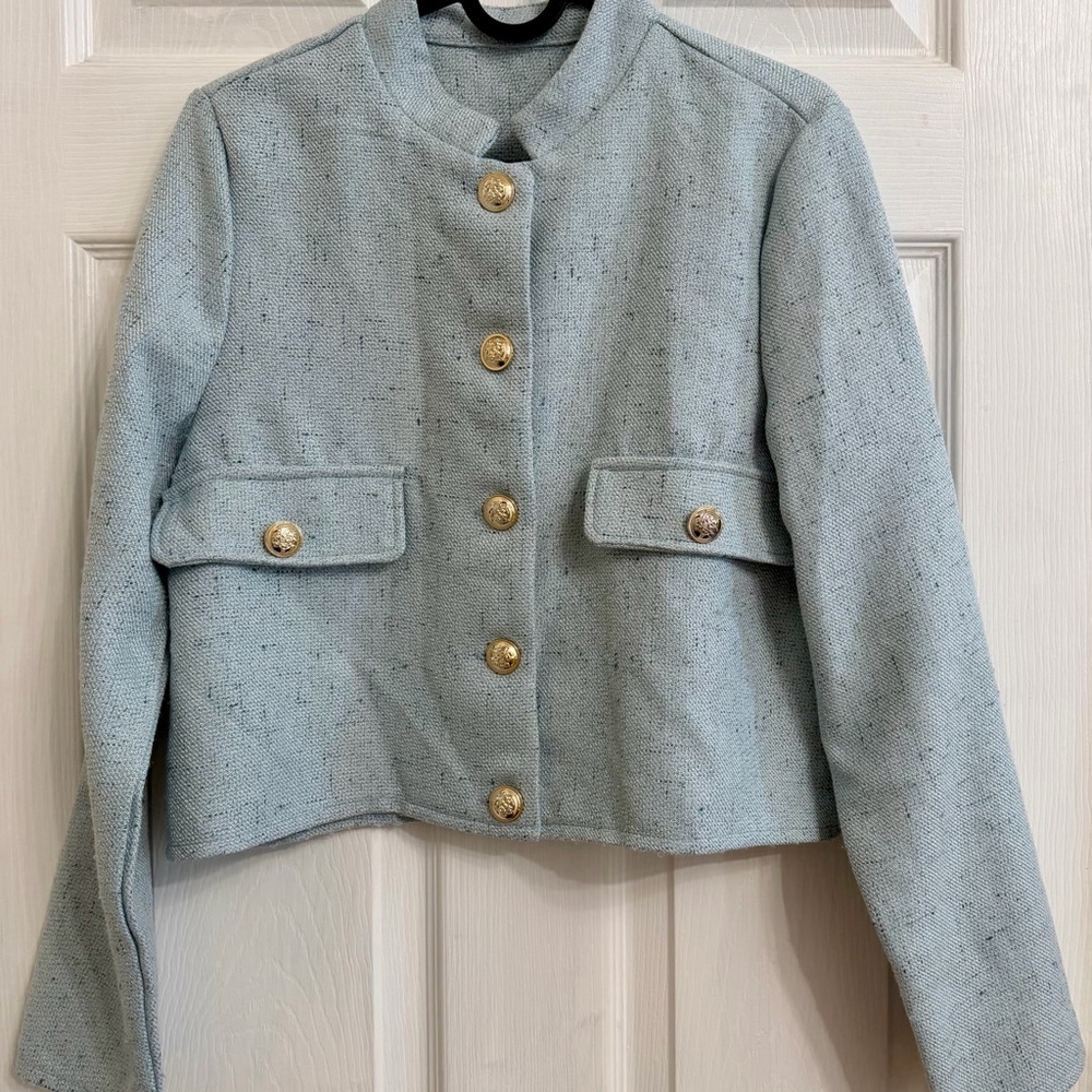 Women's Light Blue Tweed Skirt Set - Elegant Two-Piece - Picture 6 of 11